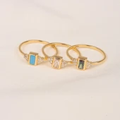 Gümüş Yüzük - Baget Kesim Firuze (Turkuaz) Taşlı Modern 925 Ayar Gümüş Tektaş Yüzük Günlük-Hediyelik - 6