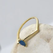 Gümüş Yüzük -  0.40 CT Mekik Firuze Taşlı Kare Kol Tasarım Gümüş Hediyelik Kadın Tektaş Gümüş Yüzük thumbnail 9