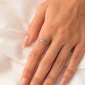 Gümüş Yüzük - 0.50 Karat Oval Sade Minimal Firuze (Turkuaz) 925 Ayar Tektaş Gümüş Yüzük - 11