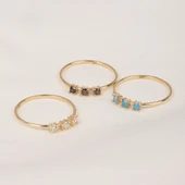 Gümüş Yüzük - Swarovski Tria Taşlı Modern Tasarım 925 Ayar Gümüş Yüzük - 7