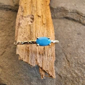 Gümüş Yüzük - 0.35 Karat Firuze Taşlı Eskitme Minimal Tasarım 925 Ayar Gümüş Yüzük - Hediyelik Yüzük thumbnail 5