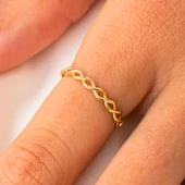 Gümüş Yüzük - İnce Örgü Minimal Tasarım 925 Ayar Gümüş Alyans-Örgü Minimal Yüzüğü-Hediye Gümüş Yüzük - 9