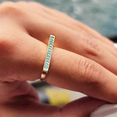 Gümüş Yüzük - Firuze Taşlı Düz Çizgi Modern Dizayn 925 Ayar Gümüş Yüzük thumbnail 6