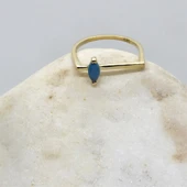 Gümüş Yüzük -  0.40 CT Mekik Firuze Taşlı Kare Kol Tasarım Gümüş Hediyelik Kadın Tektaş Gümüş Yüzük thumbnail 12