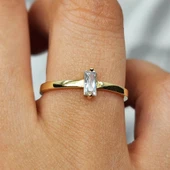 Gümüş Yüzük - Baget Tasarım Signity Swaroski (Zirkon) Taşlı Tek Taş 925 Ayar Gümüş Yüzük thumbnail 11