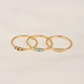 Gümüş Yüzük - Tria Swarovski Taşlı Modern Evlilik Teklifi Yüzüğü - Minimal Hediyelik Gümüş Yüzük - 10