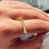 Gümüş Yüzük - Signity Swarovski Taşlı Düz Çizgi Modern Dizayn 925 Ayar Gümüş Yüzük - 4