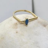 Gümüş Yüzük -  0.40 CT Mekik Firuze Taşlı Kare Kol Tasarım Gümüş Hediyelik Kadın Tektaş Gümüş Yüzük thumbnail 3