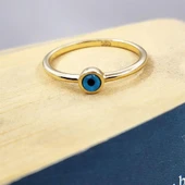 Gümüş Yüzük - Mavi Göz Boncuklu 925 Ayar Gümüş Tektaş-Nazar Boncuklu Minimal 925 Ayar Tektaş Yüzük - 10