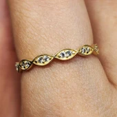 Gümüş Yüzük - Göz Sıralı Swarovski (Zirkon) Taşlı Minimal Modern Tasarım 925 Ayar Alynas Gümüş Yüzük thumbnail 3