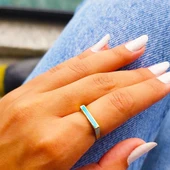 Gümüş Yüzük - Kalın Çizgi Kişiselleştirilebilir İsim Harf Yazılabilir Gündelik 925 Ayar Gümüş Yüzük thumbnail 10