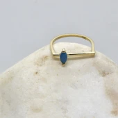 Gümüş Yüzük -  0.40 CT Mekik Firuze Taşlı Kare Kol Tasarım Gümüş Hediyelik Kadın Tektaş Gümüş Yüzük thumbnail 6