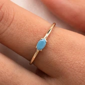 Gümüş Yüzük - 0.50 Karat Oval Sade Minimal Firuze (Turkuaz) 925 Ayar Tektaş Gümüş Yüzük - 9