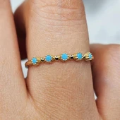 Gümüş Yüzük - Firuze Taşlı Beş Taşlı Minimal Modern Tasarım 925 Ayar Gümüş Yüzük thumbnail 11