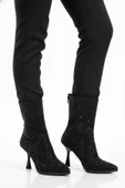 Ayakmod Siyah Taş İşlemeli İnce Topuklu İçi Kürklü Kadın Çizme 671131 Z - 1