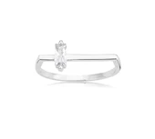 Gümüş Yüzük - Ufuk Çizgisi Şans Totemi Minimal Pırlanta Swarovski Taşlı Baget 925 Ayar Gümüş Yüzük thumbnail 4