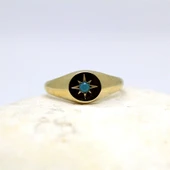 Firuze Taşlı Şimal Yıldızı Yuvarlak Mühür 925 Ayar Gümüş Yüzük-Yıldızlı Hediye Gümüş Yüzük - 10