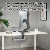 NPO STD46012B Airgrip 17"-32" Ergonomik 360° Amortisörlü VESA Tek Kol Monitör Tutucu thumbnail 3