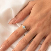 Gümüş Yüzük - Baget Kesim Firuze (Turkuaz) Taşlı Modern 925 Ayar Gümüş Tektaş Yüzük Günlük-Hediyelik - 11