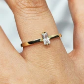 Gümüş Yüzük - Baget Tasarım Signity Swaroski (Zirkon) Taşlı Tek Taş 925 Ayar Gümüş Yüzük thumbnail 5