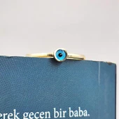 Gümüş Yüzük - Mavi Göz Boncuklu 925 Ayar Gümüş Tektaş-Nazar Boncuklu Minimal 925 Ayar Tektaş Yüzük - 8