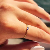 Gümüş Yüzük - Mekik Lacivert Mineli Göz Gümüş Yüzük-Minimal Tektaş Tasarım Nazar Boncuğu Gümüş Yüzük thumbnail 11