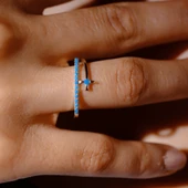 Gümüş Yüzük - Firuze Taşlı Yarım Tur Sarmalı Modern Tasarım 925 Ayar Gümüş Kadın Yüzük - Hediyelik - 3