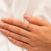 Gümüş Yüzük - İtalyan Kol 0.30 Ct Mistik Topaz Taşlı Tek Taş Yüzük-Mistik Topaz 925 Ayar Gümüş Yüzük - 4