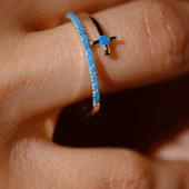 Gümüş Yüzük - Firuze Taşlı Yarım Tur Sarmalı Modern Tasarım 925 Ayar Gümüş Kadın Yüzük - Hediyelik - 11