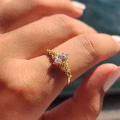 Milda Love Signity Swaroski Taşlı Evlilik Teklifi Prenses 925 Ayar 0.50 Karat Gümüş Yüzük - 5