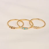 Gümüş Yüzük - Tria Swarovski Taşlı Modern Evlilik Teklifi Yüzüğü - Minimal Hediyelik Gümüş Yüzük - 5