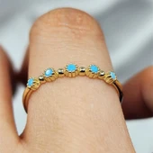 Gümüş Yüzük - Firuze Taşlı Beş Taşlı Minimal Modern Tasarım 925 Ayar Gümüş Yüzük thumbnail 8