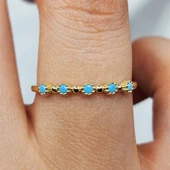 Gümüş Yüzük - Firuze Taşlı Beş Taşlı Minimal Modern Tasarım 925 Ayar Gümüş Yüzük thumbnail 2