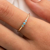 Tria Firuze Evlilik Teklifi Modern-Minimal Tarz Tasarım Hediye-925 Ayar Gündelik Estetik Gümüş Yüzük - 8