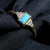 Gümüş Yüzük - Baget Kesim Firuze (Turkuaz) Taşlı Modern 925 Ayar Gümüş Tektaş Yüzük Günlük-Hediyelik - 5