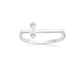 Gümüş Yüzük - Ufuk Çizgisi Şans Totemi Minimal Pırlanta Swarovski Taşlı Baget 925 Ayar Gümüş Yüzük thumbnail 1