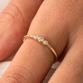 Gümüş Yüzük - Tria Swarovski Taşlı Modern Evlilik Teklifi Yüzüğü - Minimal Hediyelik Gümüş Yüzük - 12