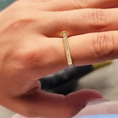 Gümüş Yüzük - Signity Swarovski Taşlı Düz Çizgi Modern Dizayn 925 Ayar Gümüş Yüzük - 8