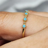 Gümüş Yüzük - Firuze Taşlı Beş Taşlı Minimal Modern Tasarım 925 Ayar Gümüş Yüzük thumbnail 7