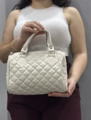 BİÇOMİ Kapaksız kapitone krem cilt çanta thumbnail 2