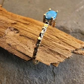 Gümüş Yüzük - 0.35 Karat Firuze Taşlı Eskitme Minimal Tasarım 925 Ayar Gümüş Yüzük - Hediyelik Yüzük thumbnail 6