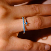 Gümüş Yüzük - Firuze Taşlı Yarım Tur Sarmalı Modern Tasarım 925 Ayar Gümüş Kadın Yüzük - Hediyelik - 10