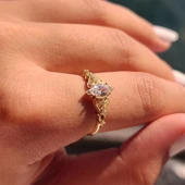 Milda Love Signity Swaroski Taşlı Evlilik Teklifi Prenses 925 Ayar 0.50 Karat Gümüş Yüzük - 12