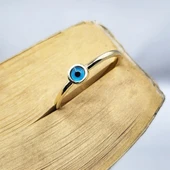 Gümüş Yüzük - Mavi Göz Boncuklu 925 Ayar Gümüş Tektaş-Nazar Boncuklu Minimal 925 Ayar Tektaş Yüzük - 7