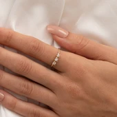 Gümüş Yüzük - Swarovski Tria Taşlı Modern Tasarım 925 Ayar Gümüş Yüzük - 12