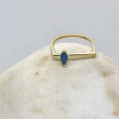 Gümüş Yüzük -  0.40 CT Mekik Firuze Taşlı Kare Kol Tasarım Gümüş Hediyelik Kadın Tektaş Gümüş Yüzük thumbnail 1