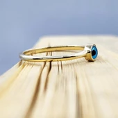 Gümüş Yüzük - Mavi Göz Boncuklu 925 Ayar Gümüş Tektaş-Nazar Boncuklu Minimal 925 Ayar Tektaş Yüzük - 4