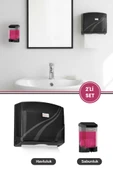 200’lü Z Katlamalı Kağıt Havluluk Dispanseri + Banyo Mutfak Duvara Monte Sıvı Sabunluk Siyah Seri thumbnail 1