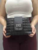 BİÇOMİ Kapaklı kapitone siyah cilt çanta thumbnail 4