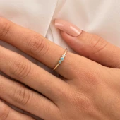 Tria Firuze Evlilik Teklifi Modern-Minimal Tarz Tasarım Hediye-925 Ayar Gündelik Estetik Gümüş Yüzük - 9